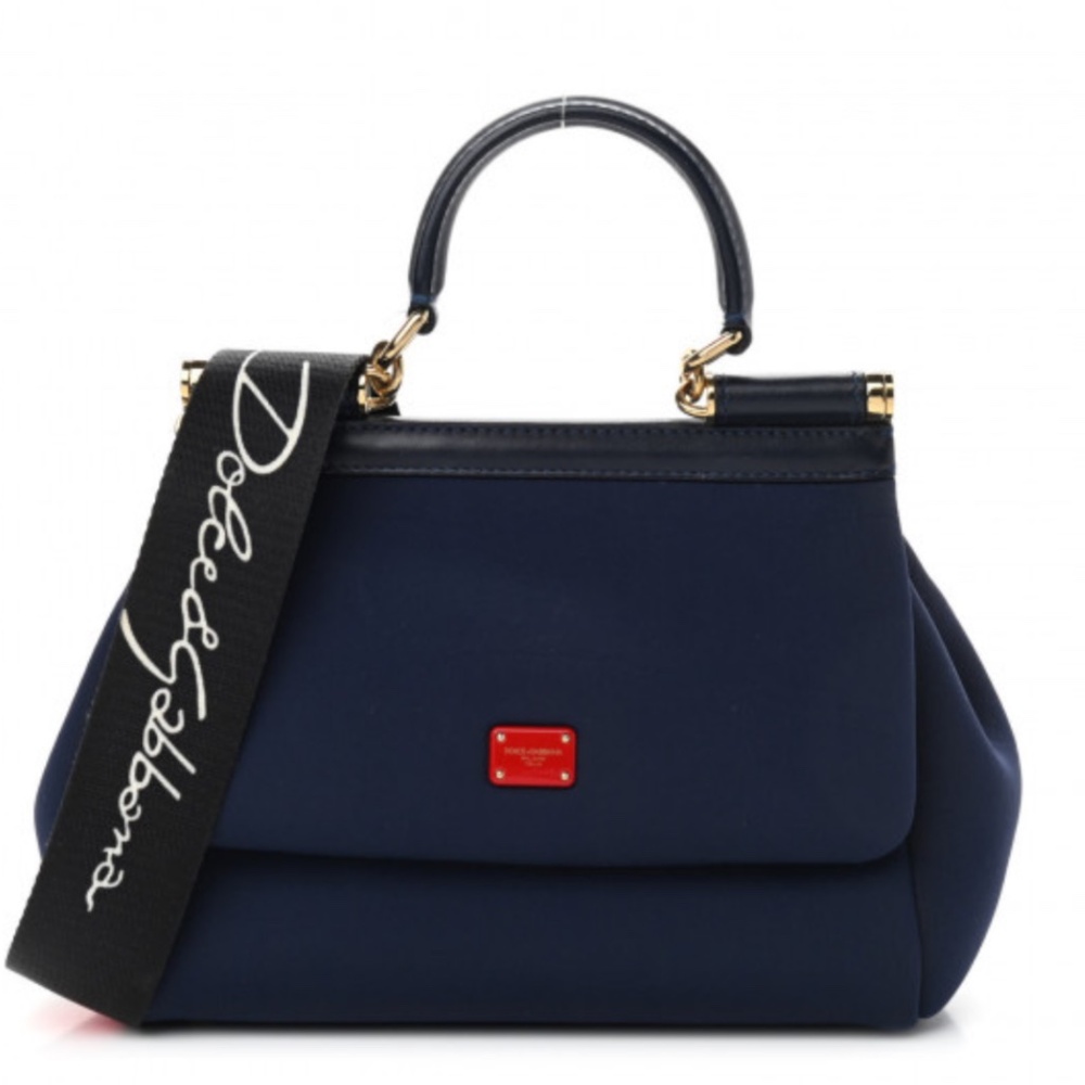 2145$ Dolce & Gabbana Miss Sicily Medium Neoprene  Black & Red Bag Tote